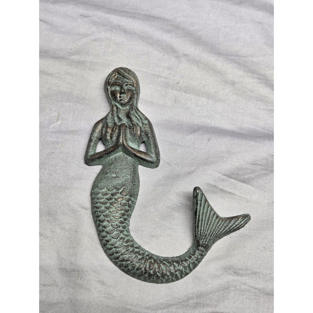 Distressed Greenish Cast Iron Metal MERMAID Wall Hanging Decor